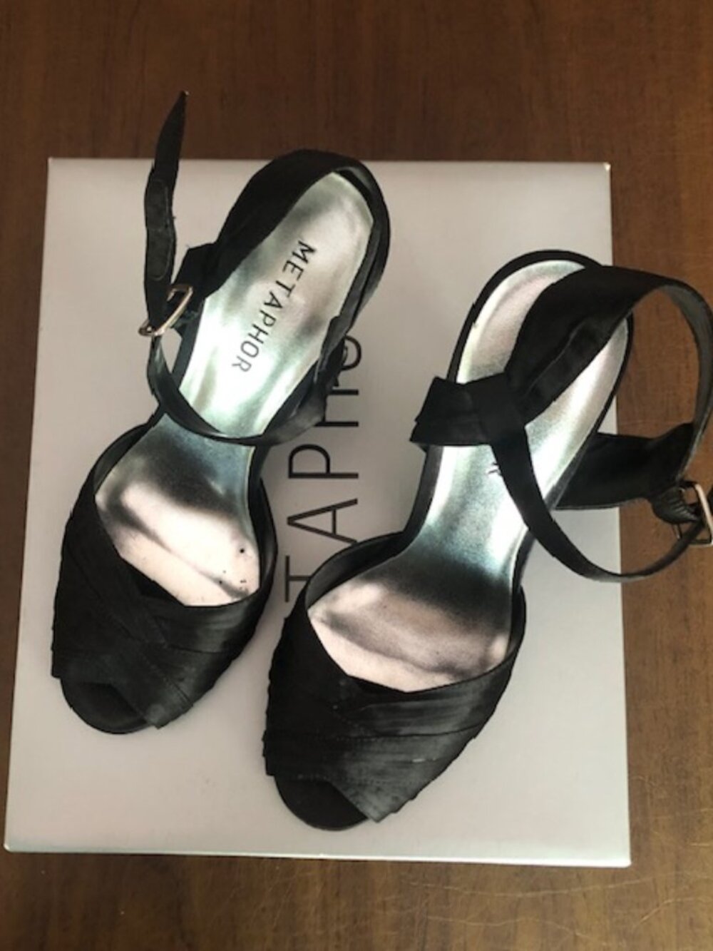 Metaphor Black Satin Strappy 4" Heels Size 7
